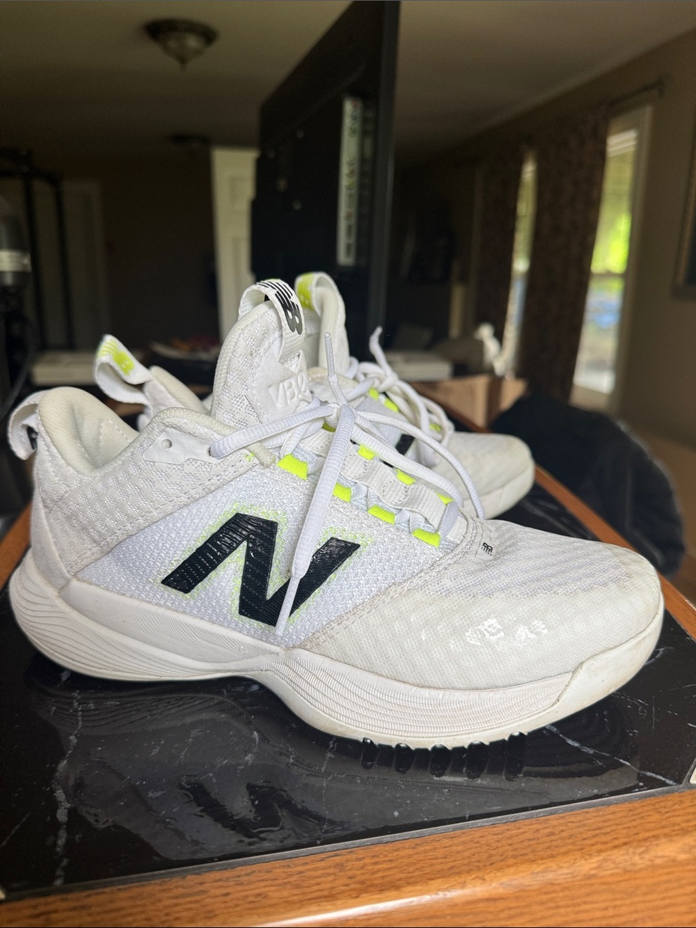 New Balance White Sneakers with Black Logo and Neon Yellow Accents